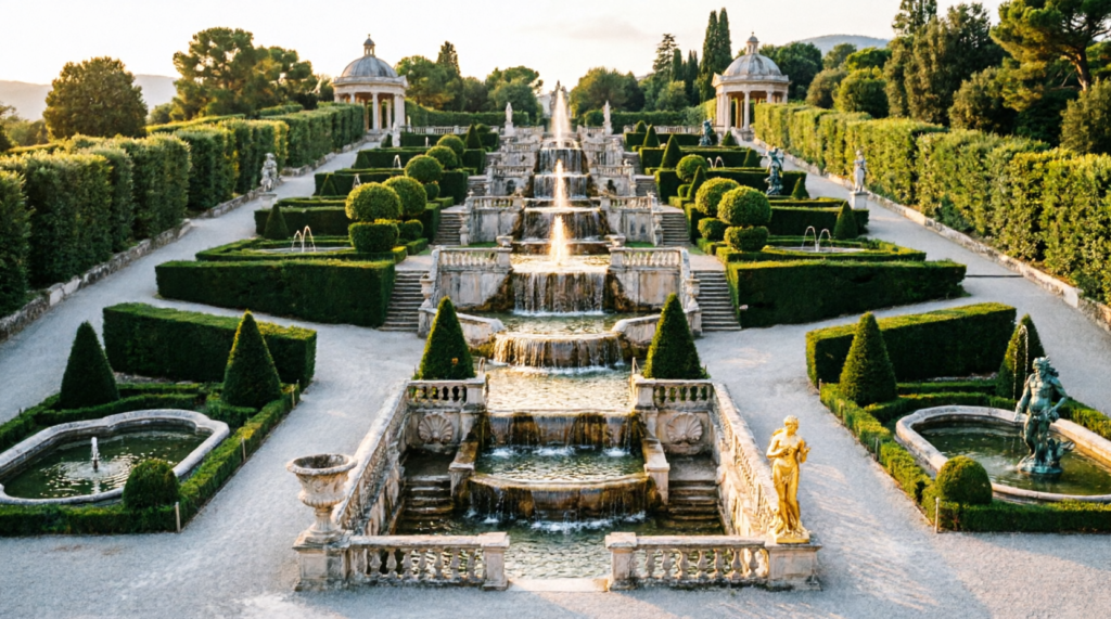 حدائق فيلا ديستي (Villa d'Este) 
حدائق عصر النهضة الإيطالية مع شلالات متدرجة